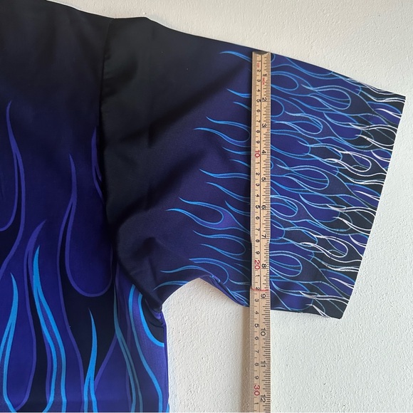 Men’s Biker Flames Fire Shirt Blue Purple Size‎ L Dragonfly Roadhouse Motorcycle - Picture 9 of 11